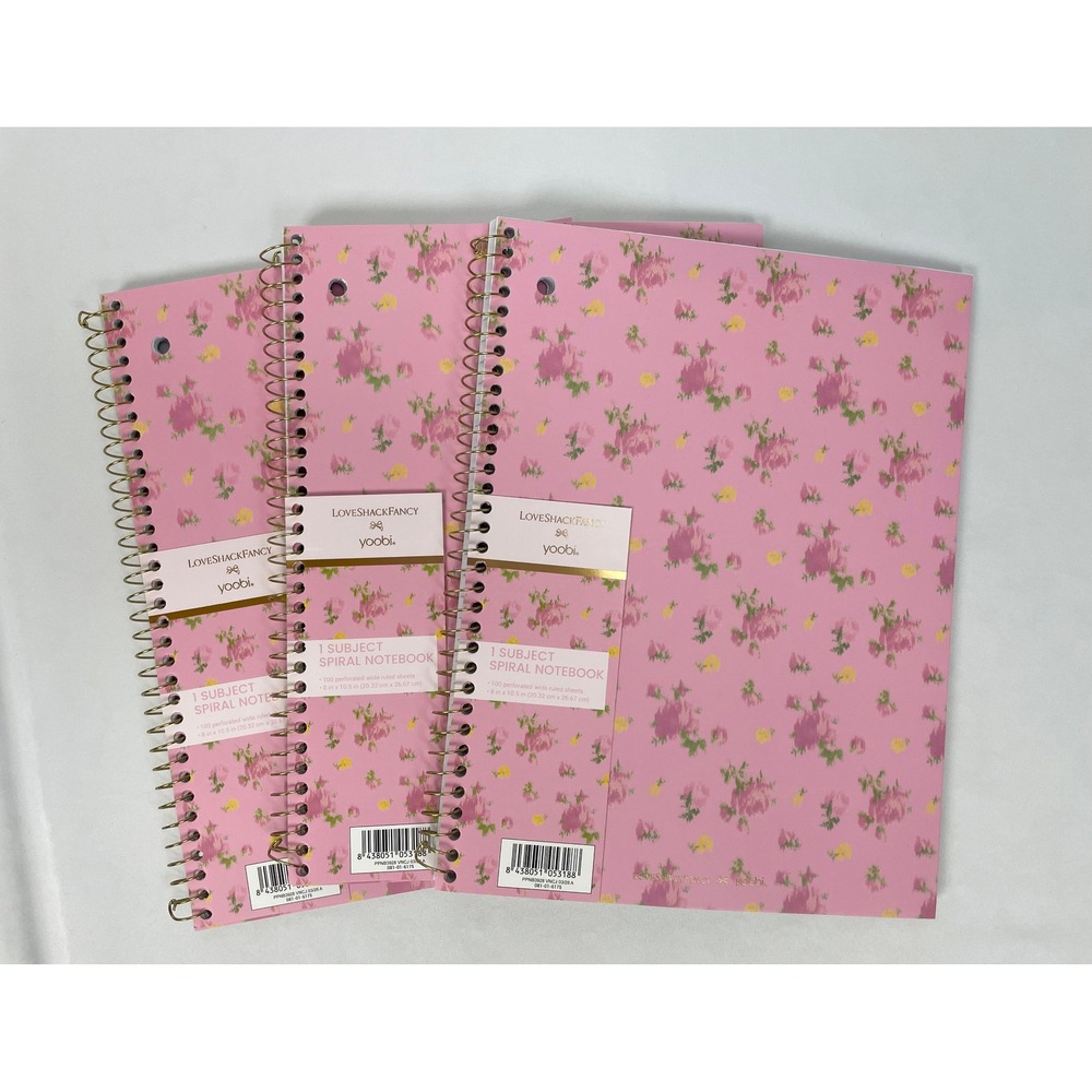 LoveShackFancy x Target Spiral Notebook Set 3 Wide Rule Pink Floral Yoobi